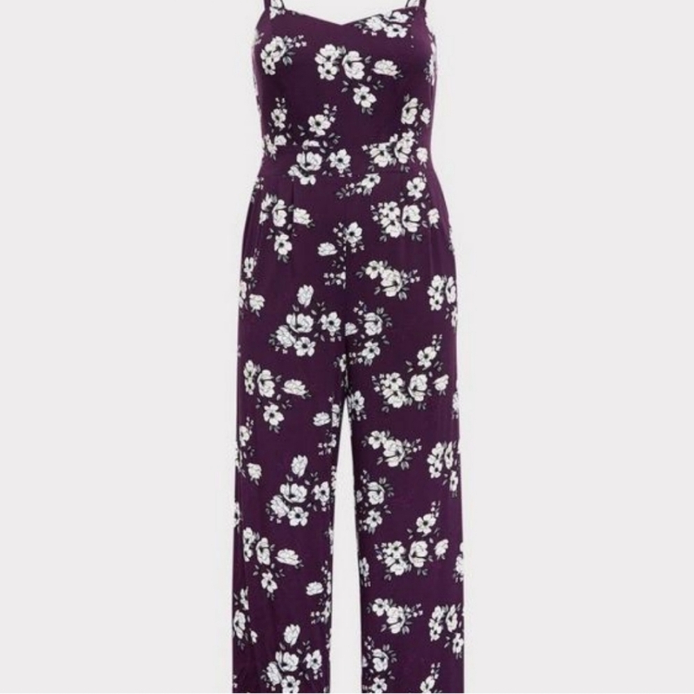 Purple Floral Wide Leg Challis Jumpsuit - Picture 5 of 6